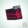 A black card sleeve with a red Pokémon Charizard graphic and matching red card accents, shown with a Pokémon card partially inserted. The image is on a light gray background with a 'Kat's Cards & Games' logo in the bottom right corner.
