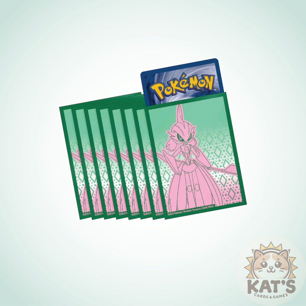 A fan of green Pokémon trading card sleeves with a pink character illustration on the front, shown on a light gray background. A Pokémon logo is visible on the top card, and a 'Kat's Cards & Games' watermark appears in the bottom right corner.