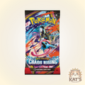 A Pokémon TCG booster pack for 'Mega Evolution Chaos Rising' displayed on a light beige background with a 'Kat's Cards & Games' watermark in the bottom right corner.