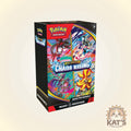 Pokémon Trading Card Game Box Set: Mega Evolvement: Chaos Rising Booster Bundle box, shown at a three-quarter angle on a light beige background with a 'Kat's Cards & Games' logo in the bottom right corner.