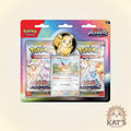 Pokémon Prismatic Evolutions trading card game starter pack in its original blister packaging, featuring a Eevee card and two booster packs, displayed on a light beige background with a KAT'S CARDS & GAMES logo in the bottom right corner.