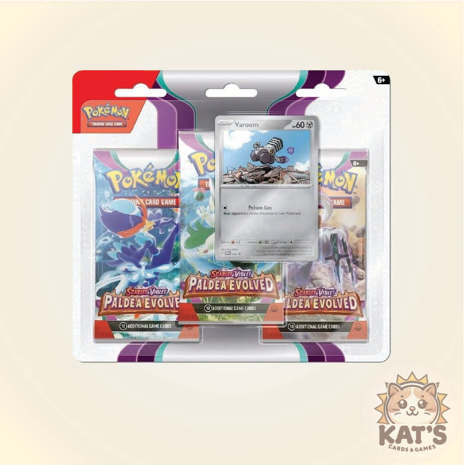 Pokémon Trading Card Game booster pack bundle in retail blister packaging, featuring multiple colorful booster packs and a central Vaporeon card, shown on a light beige background with a Kats Cards & Games logo in the corner.