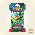 Pokémon Trading Card Game Twisted Violet Twilight Masquerade booster pack card packaging, featuring a green and blue monster illustration with the Pokémon logo at the top, on a light beige background with a Kat's Karlos Games logo in the bottom right corner.