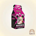 A boxed Pokémon Marnie Premium Fragrance Colorster package shown upright on a plain light beige background. The packaging is predominantly bright magenta/purple and black with a die-cut window displaying anime artwork of Marnie.