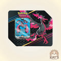 Pokémon Trading Card Game display card featuring a holographic card insert and a black card sleeve with a black, pink, and blue Silcoon design, shown on a light beige background with a Kat's Cards & Games logo in the bottom right corner.